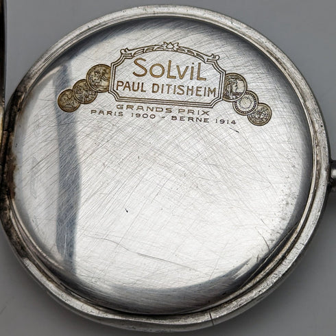古董瑞士 SOLVIL 天文台懷錶銀色側開面良好操作